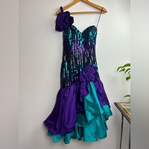 80s Alyce Designs prom dress (SequinsTea Blue Purple Strapless Dress)